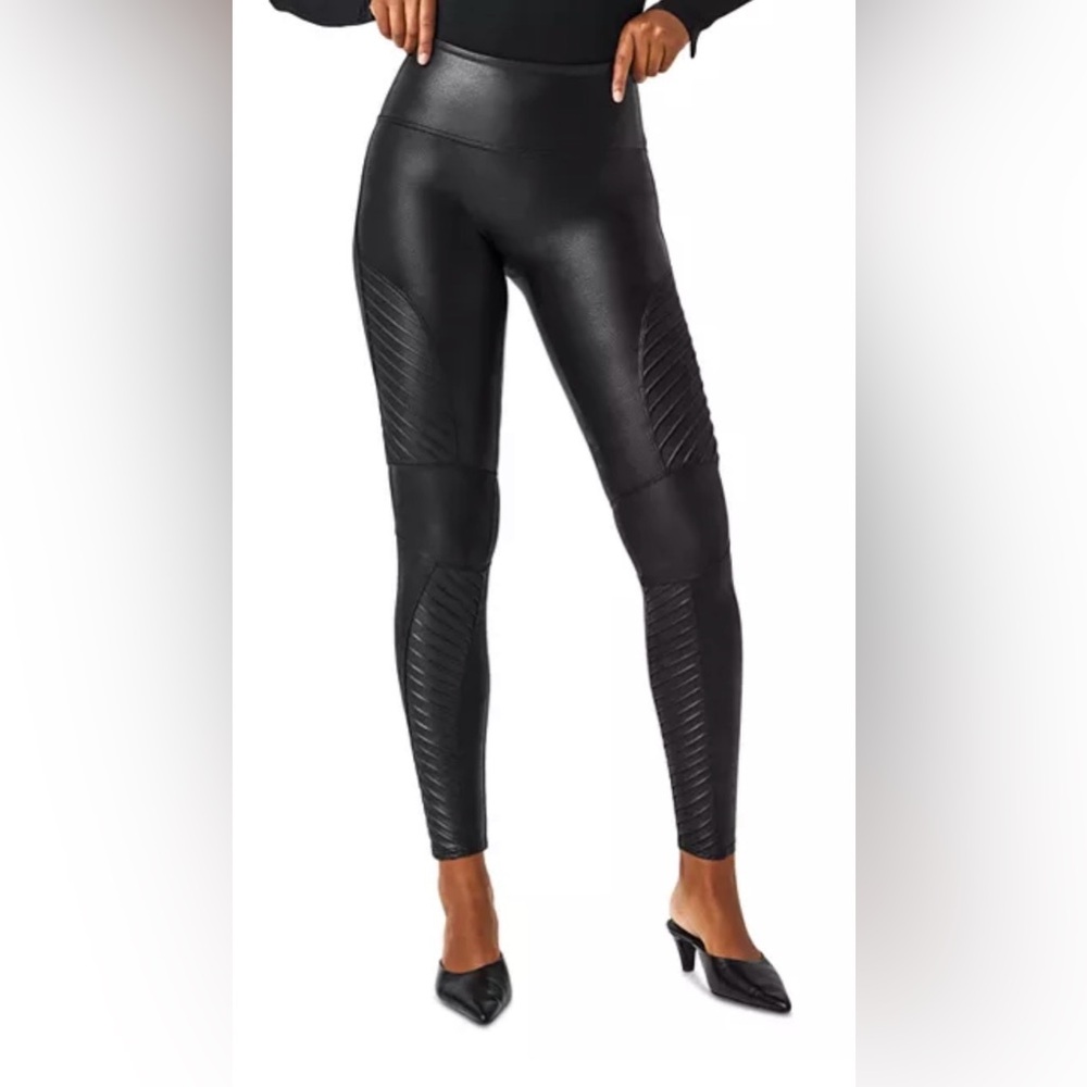 Spanx Moto Faux Leather Leggings in Black Size Small